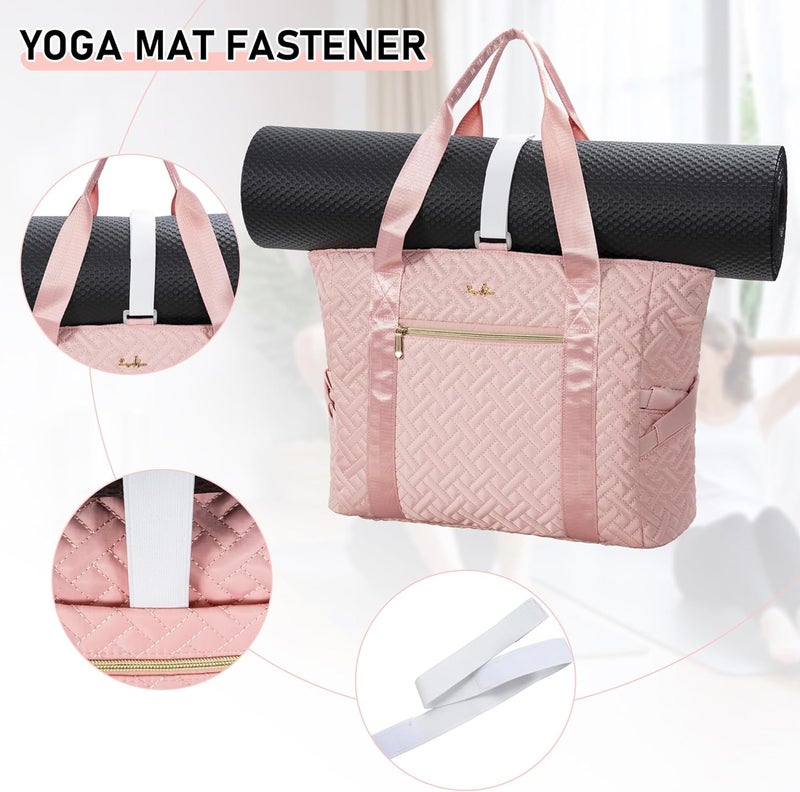 LASUK Tote Bag For Women, Checkered Zipper Laptop Shoulder Bag, Gym Tote Bag with Yoga Mat Bag, for Gym, Work, Travel, Shop - Image 5